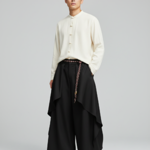Japanese Man Pants Y2K Layered Pleated Harajuku Irregular Dark Culottes Street Personality Versatile Casual Pants Skirt Unisex