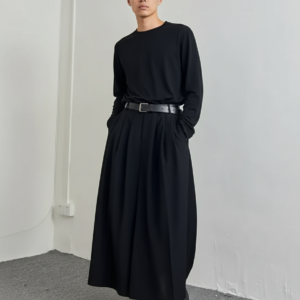 Goth Dark Y2k Single Button Skirt Pants Unisex Japanese Streetwear Campus Casual Culottes Hakama Men'S Clothing Unisex (No Belt)