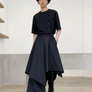 Mountain Village Yesis Men's Casual Black Pants Irregular Style Trendy Japanese Wind Tassel Sword Samurai Skort Summer