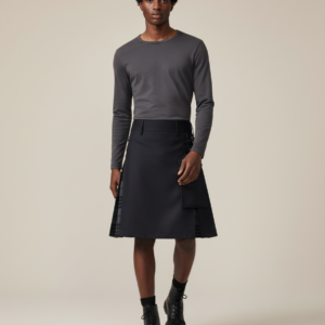 Mens Fashion Scottish Style Plaid Contrast Color Pocket Pleated Skirt Men S Pants with Elastic Waistband