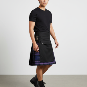 Mens Fashion Scottish Style Plaid Contrast Color Pocket Pleated Skirt Men S Pants with Elastic Waistband