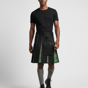 Mens Fashion Scottish Style Plaid Contrast Color Pocket Pleated Skirt Men S Pants with Elastic Waistband