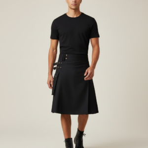 Mens Fashion Scottish Style Plaid Contrast Color Pocket Pleated Skirt Men S Pants with Elastic Waistband