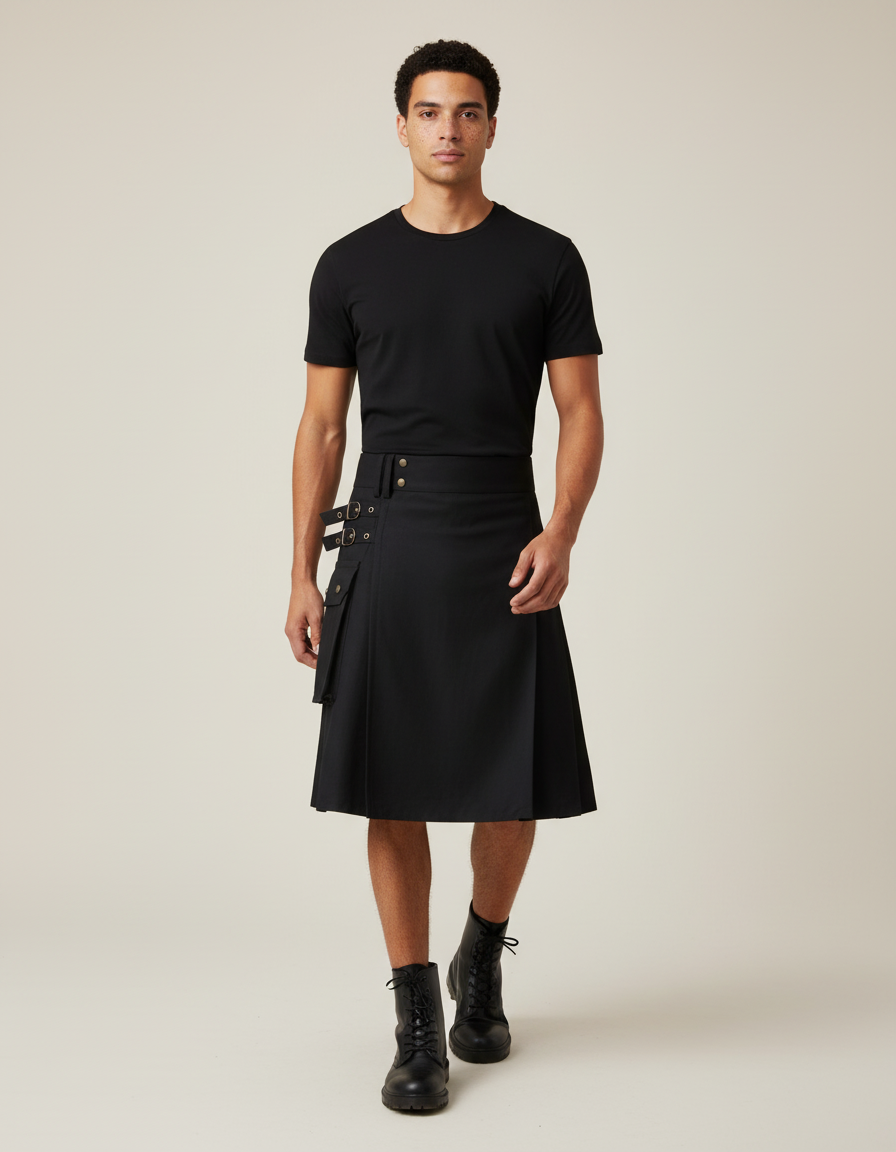 Mens Fashion Scottish Style Plaid Contrast Color Pocket Pleated Skirt Men S Pants with Elastic Waistband