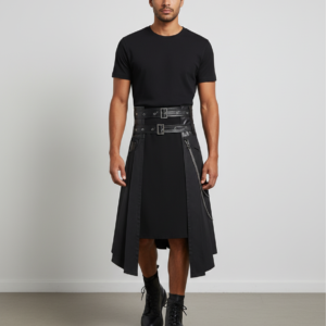 Men Punk Pleated Skirt Dark Steam Gothic Asymmetric Rock Party Men's Fahsion Black Chain Dance Fashion New Skirts