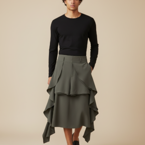 INCERUN Men Ruffles Skirts Loose Shorts Solid Color Casual Men Bottoms Streetwear Short Pant Fashion Trouser Male Oversize S-5XL