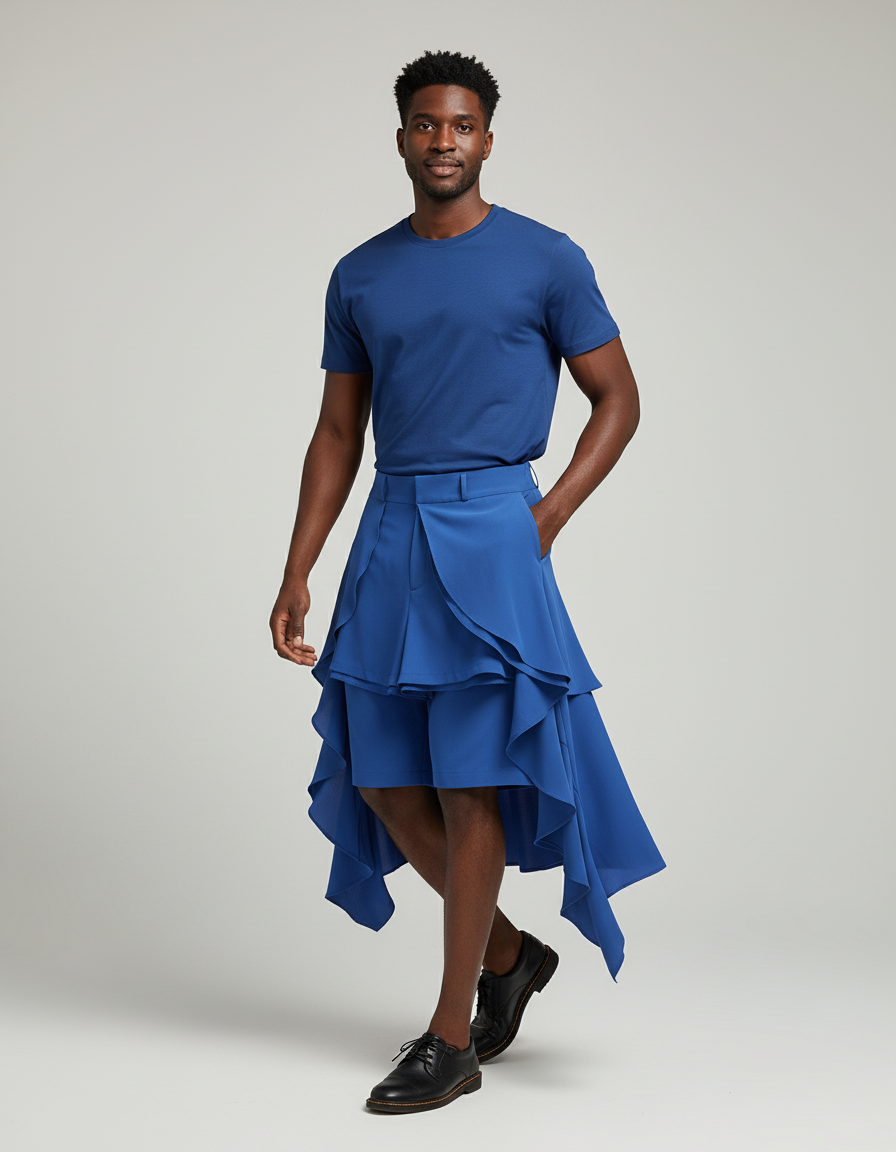 INCERUN Men Ruffles Skirts Loose Shorts Solid Color Casual Men Bottoms Streetwear Short Pant Fashion Trouser Male Oversize S-5XL