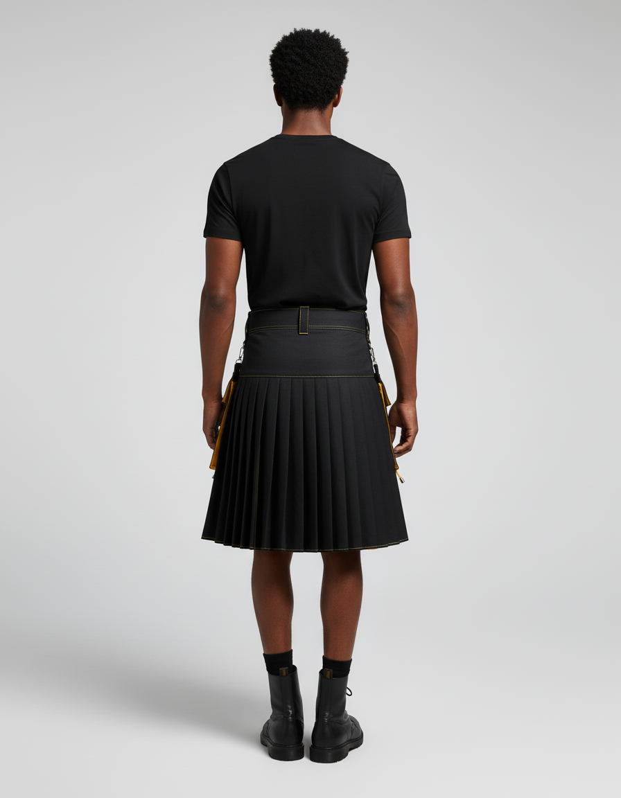 Mens Pocket Tie Rope Scottish Skirt 2024 New Genderless Casual Fashion Medieval Retro Steampunk Contrast Color Skirt Unisex - gallery 1