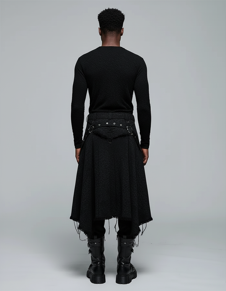 PUNK RAVE Men's Gothic Dark Textured Printed Stylish Kilt Decorated Which Is Detachable Leather Loop Party Club Men Skirts Pants - gallery 1