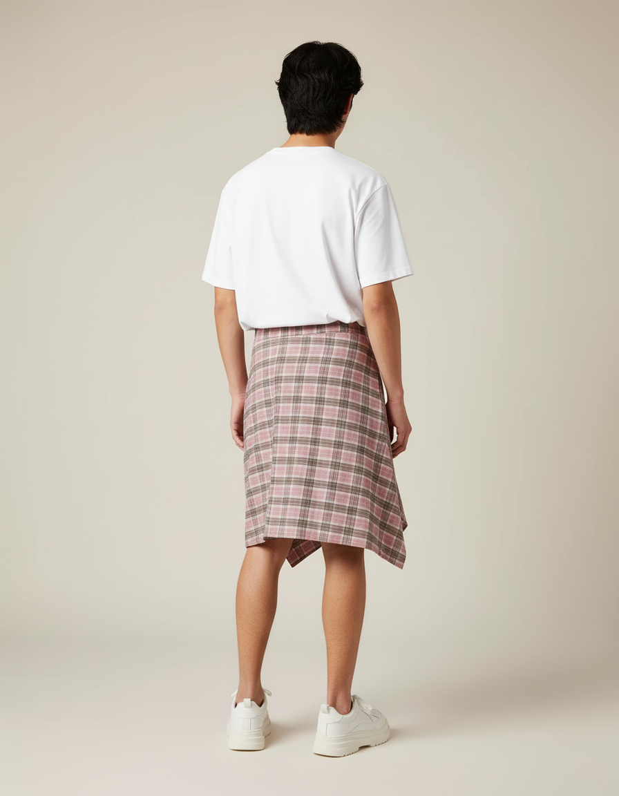 Unisex Layered A Line Wrap Skirt Hiphop Street Dance Checkered Hip Scarf Tie Up Asymmetrical Overskirt Shirt Extender - gallery 1