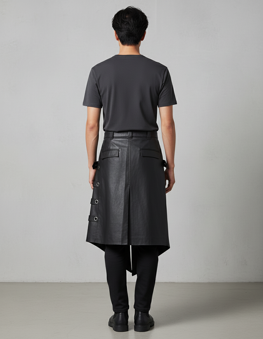 Asymmetric Design Gothic Vintage Hip Hop Punk Pantskirt Men Metal Eyelet Decorate Techwear Style Skirt Cosplay Culotte - gallery 1