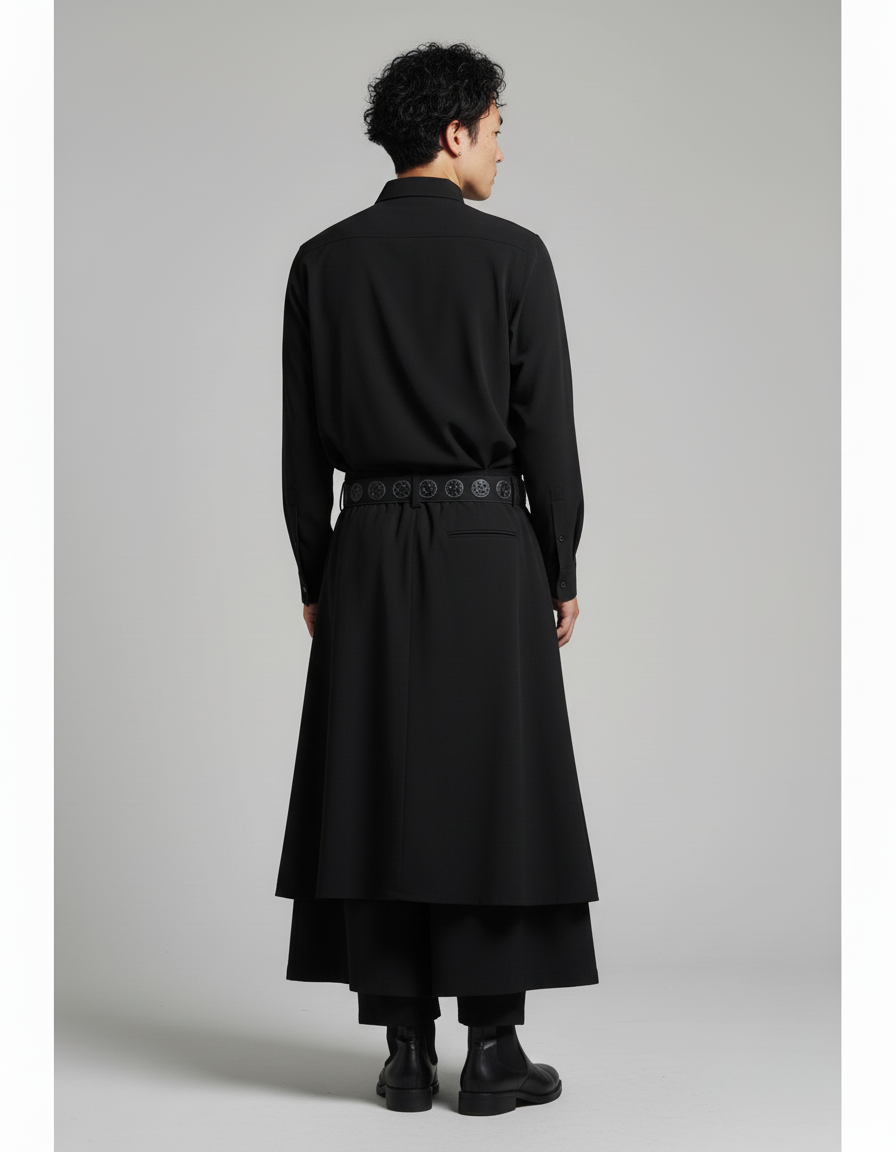 Mens Gothic Culottes Irregular Double Layer Japanese Samurai Skirt Ribbon Chain Loose Casual Hakama Pants Men'S Clothing Unisex - gallery 1