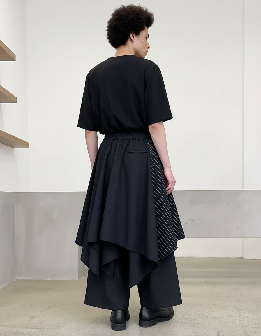 Mountain Village Yesis Men's Casual Black Pants Irregular Style Trendy Japanese Wind Tassel Sword Samurai Skort Summer - gallery 1