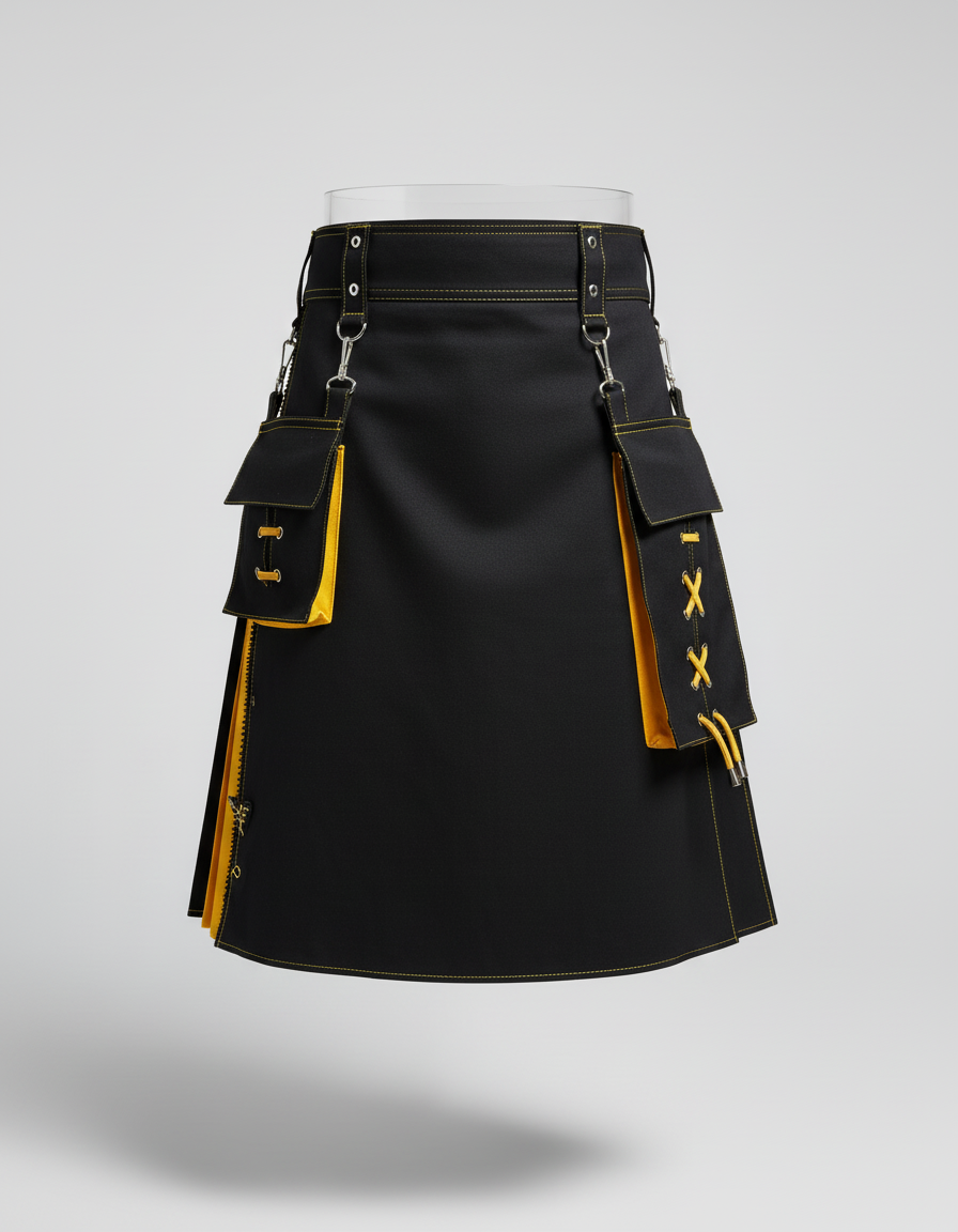 Mens Pocket Tie Rope Scottish Skirt 2024 New Genderless Casual Fashion Medieval Retro Steampunk Contrast Color Skirt Unisex - gallery 2