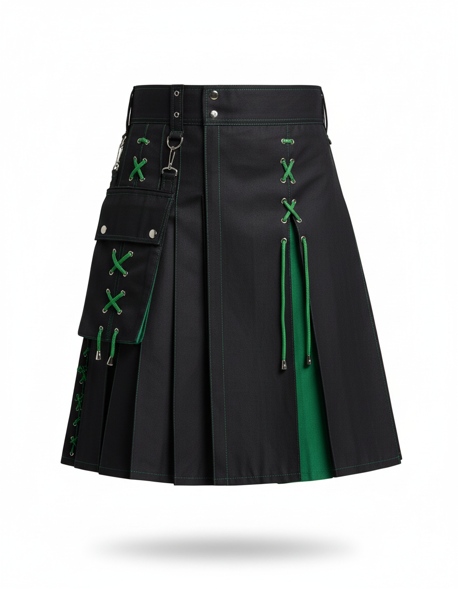 Mens Pocket Tie Rope Scottish Skirt 2024 New Genderless Casual Fashion Medieval Retro Steampunk Contrast Color Skirt Unisex - gallery 2