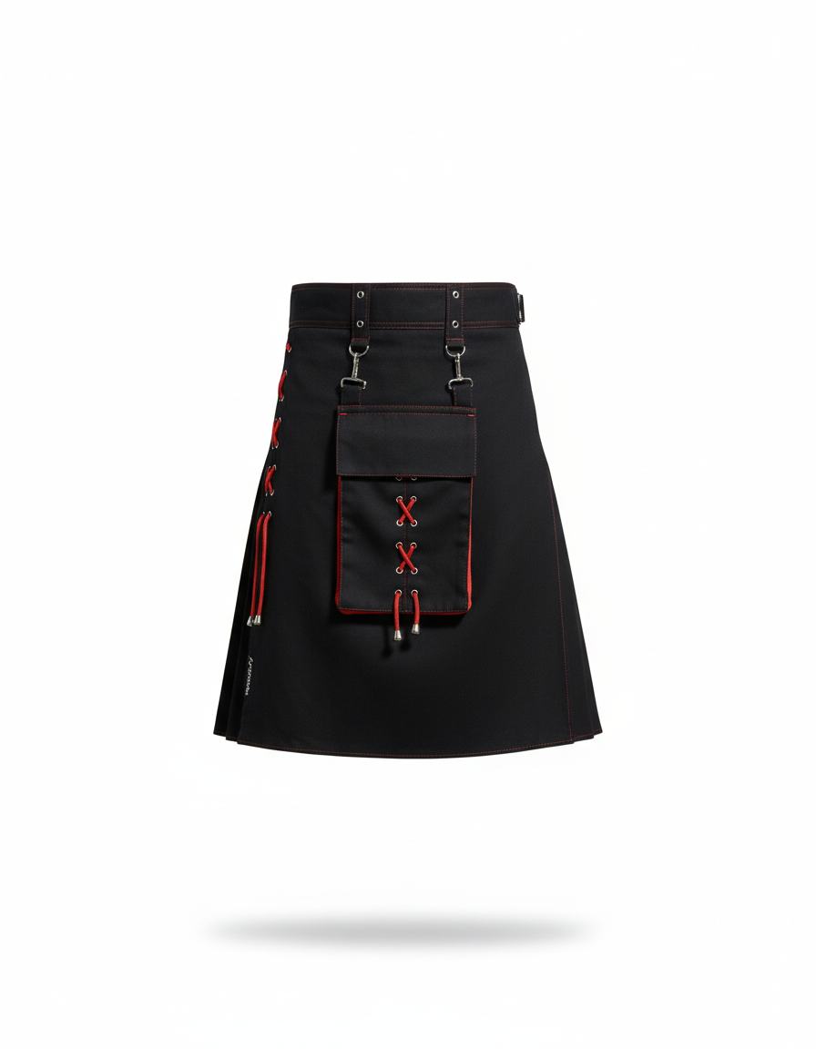 Mens Pocket Tie Rope Scottish Skirt 2024 New Genderless Casual Fashion Medieval Retro Steampunk Contrast Color Skirt Unisex - gallery 2