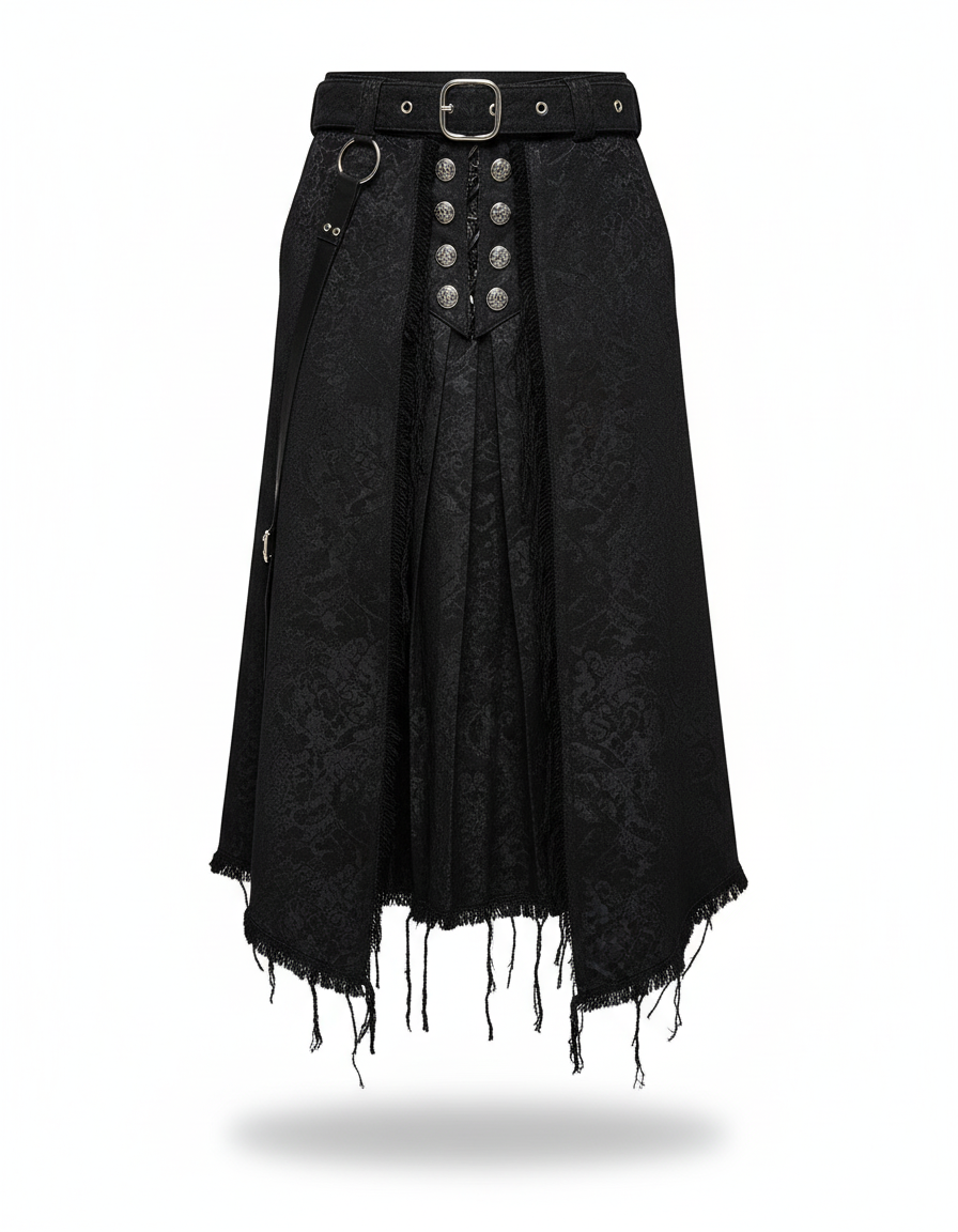 PUNK RAVE Men's Gothic Dark Textured Printed Stylish Kilt Decorated Which Is Detachable Leather Loop Party Club Men Skirts Pants - gallery 2