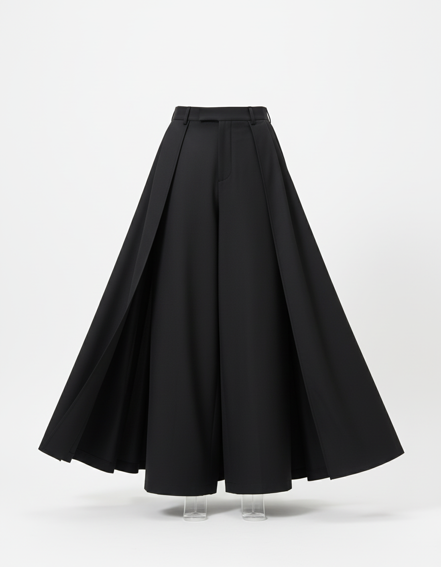 New Spring And Summer Men's Solid Color Double-Layer Wide-Leg Skirt Pants Retro Fashion Trend Simple Loose Oversize Mens Bottoms - gallery 2