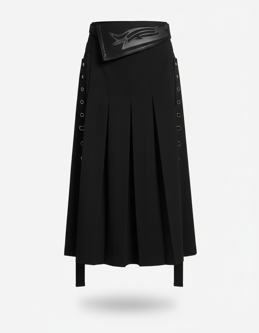 PUNK RAVE Men's Punk Cyber 3D Print Personality Pleated Design Half Skirt Party Club Unique Avant-garde Men Clothing - gallery 2