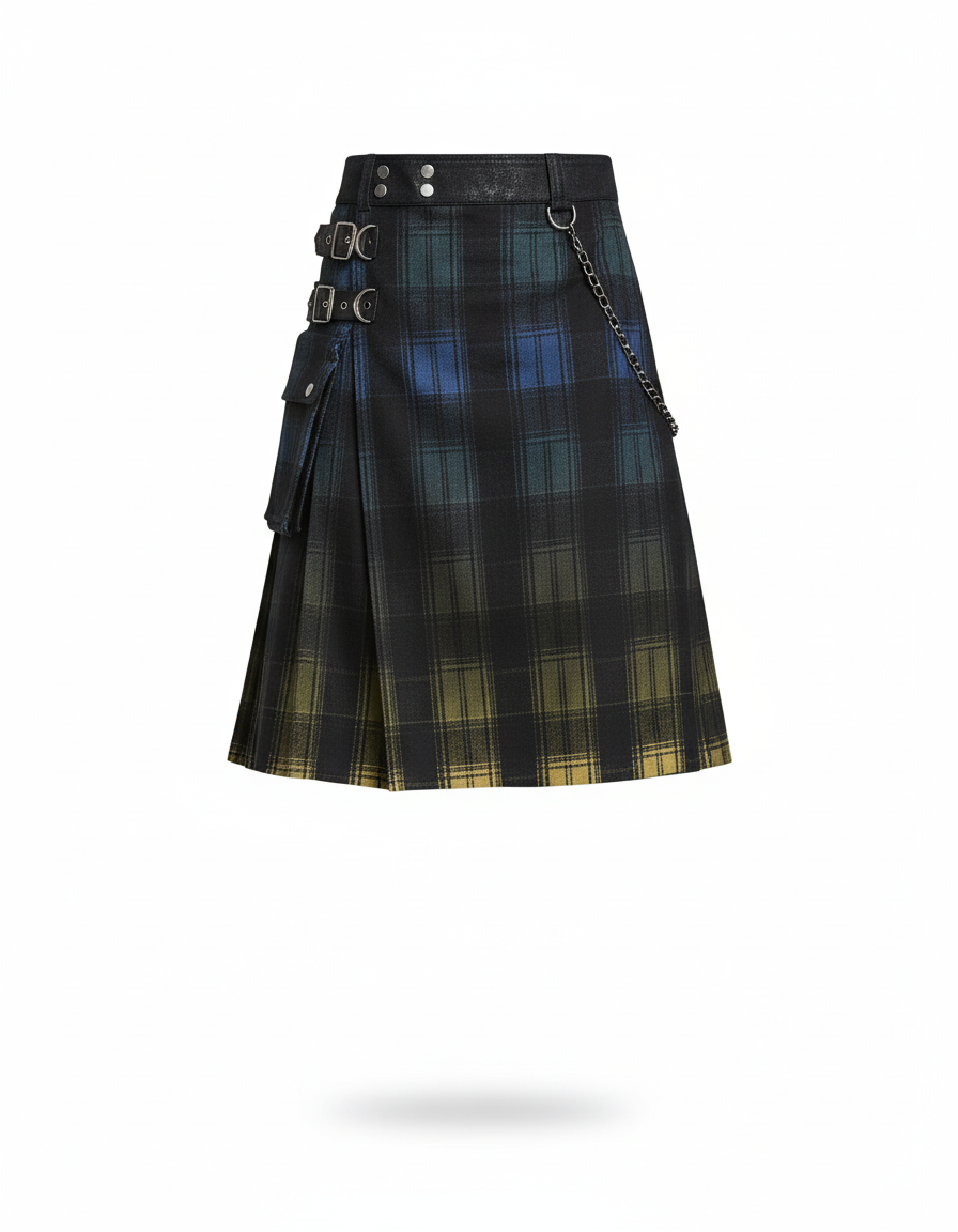 PUNK RAVE Men's Punk Style Gradient Scottish Kilt Skirt Pressed Pleat Men Clothing Streetwear Spring and Autumn - gallery 2