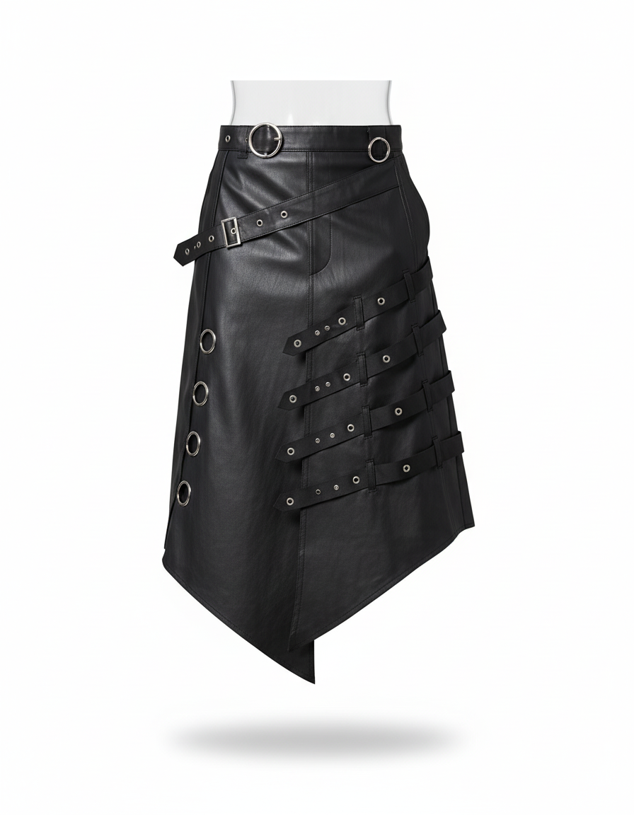 Asymmetric Design Gothic Vintage Hip Hop Punk Pantskirt Men Metal Eyelet Decorate Techwear Style Skirt Cosplay Culotte - gallery 2