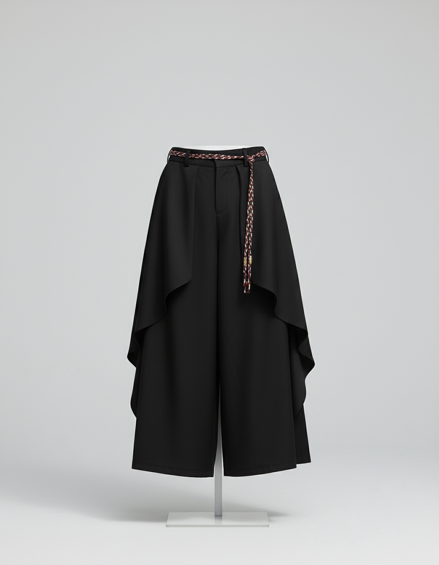 Japanese Man Pants Y2K Layered Pleated Harajuku Irregular Dark Culottes Street Personality Versatile Casual Pants Skirt Unisex - gallery 2